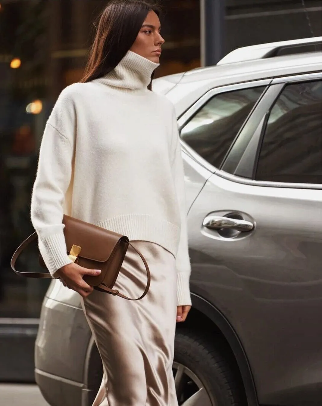 Splicing High Pile Collar Knit Sweater