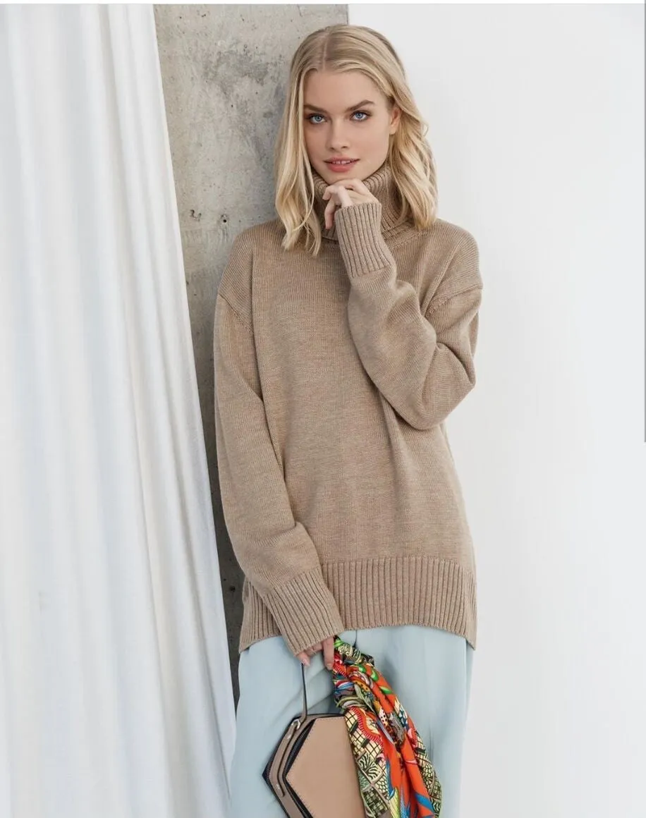 Splicing High Pile Collar Knit Sweater
