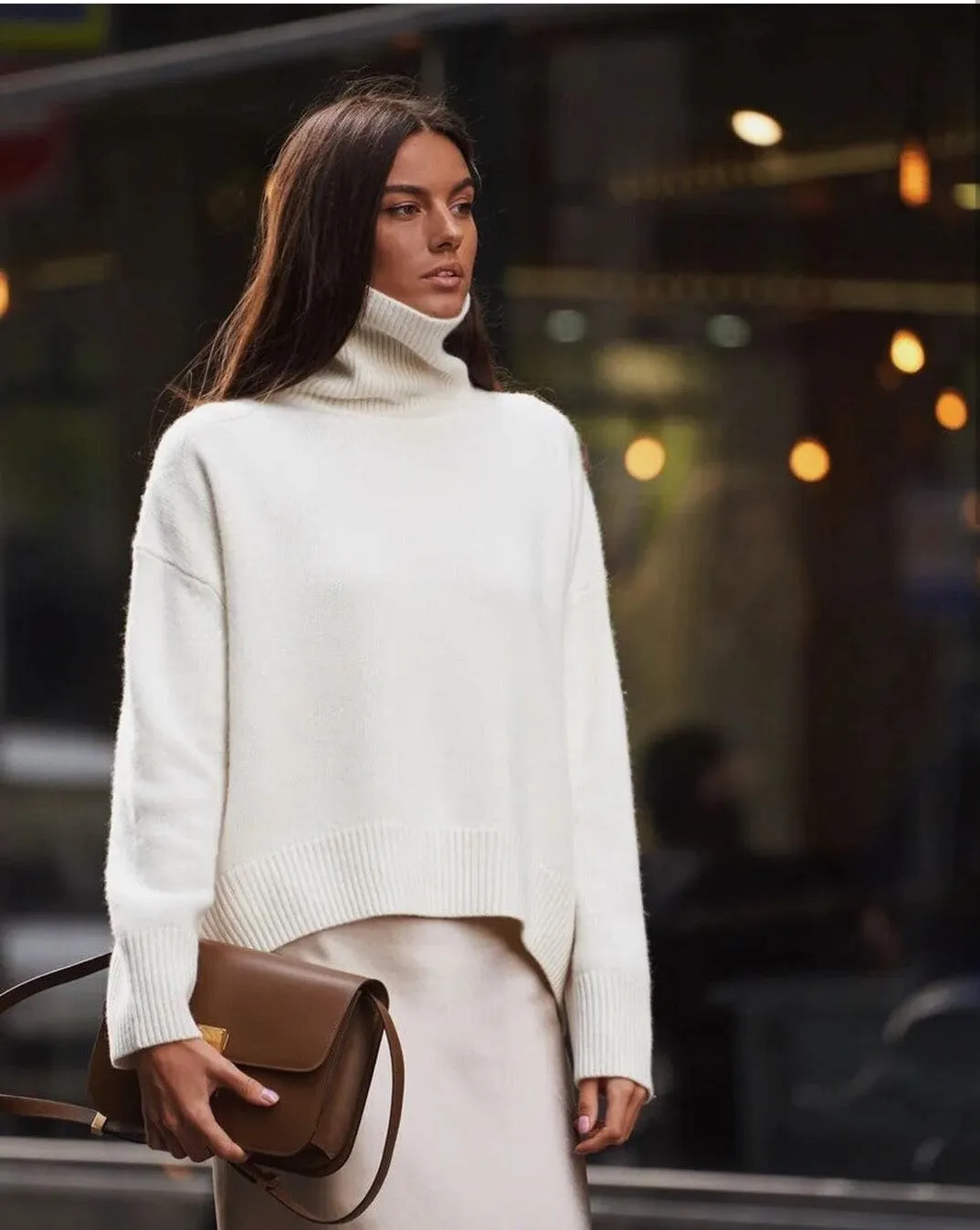 Splicing High Pile Collar Knit Sweater