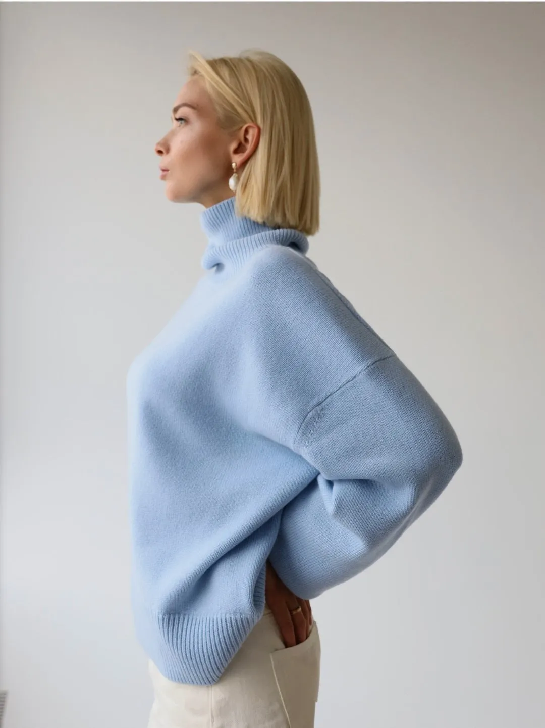 Splicing High Pile Collar Knit Sweater