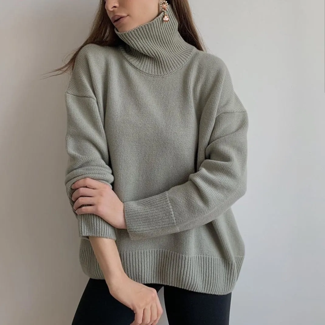 Splicing High Pile Collar Knit Sweater