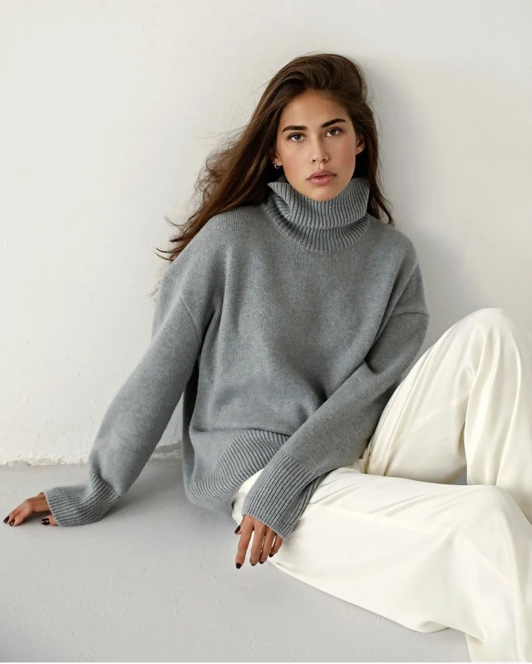 Splicing High Pile Collar Knit Sweater