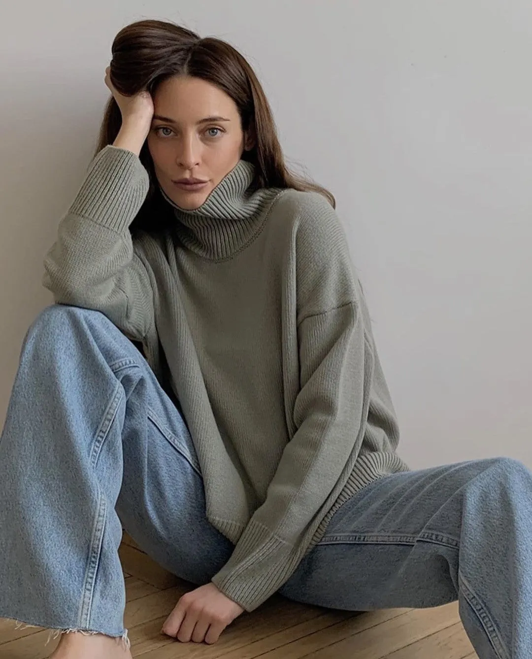 Splicing High Pile Collar Knit Sweater