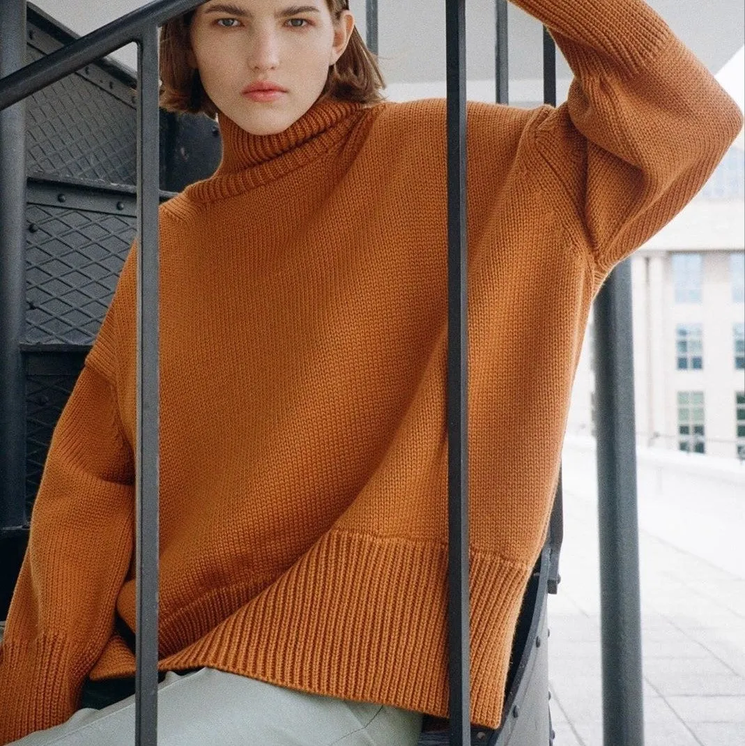 Splicing High Pile Collar Knit Sweater