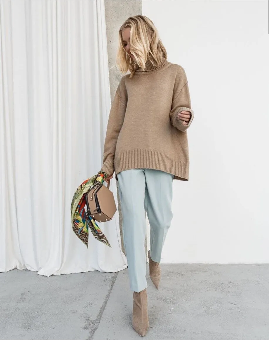 Splicing High Pile Collar Knit Sweater