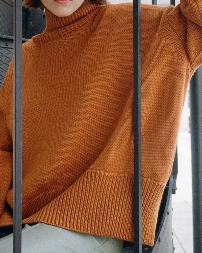 Splicing High Pile Collar Knit Sweater