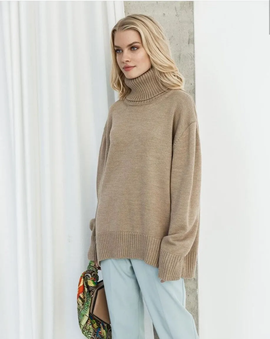 Splicing High Pile Collar Knit Sweater