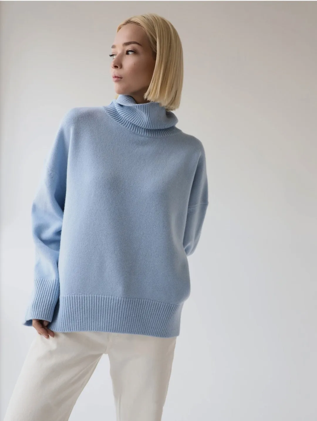 Splicing High Pile Collar Knit Sweater
