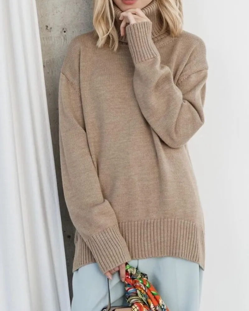 Splicing High Pile Collar Knit Sweater