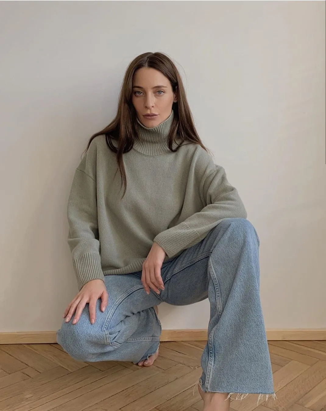 Splicing High Pile Collar Knit Sweater