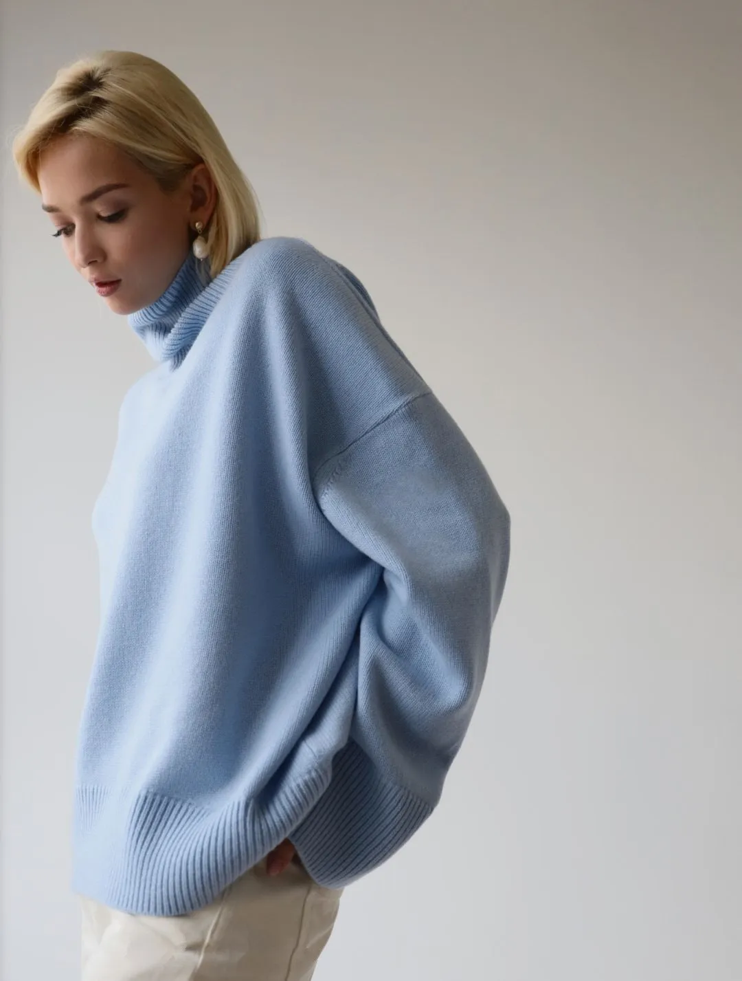 Splicing High Pile Collar Knit Sweater