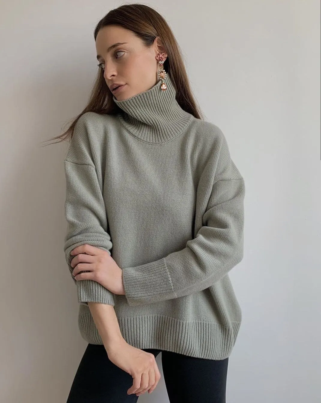 Splicing High Pile Collar Knit Sweater