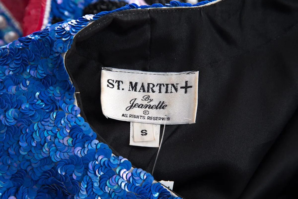 St. Martin Blue Sequin Abstract Cropped Jacket SZ S