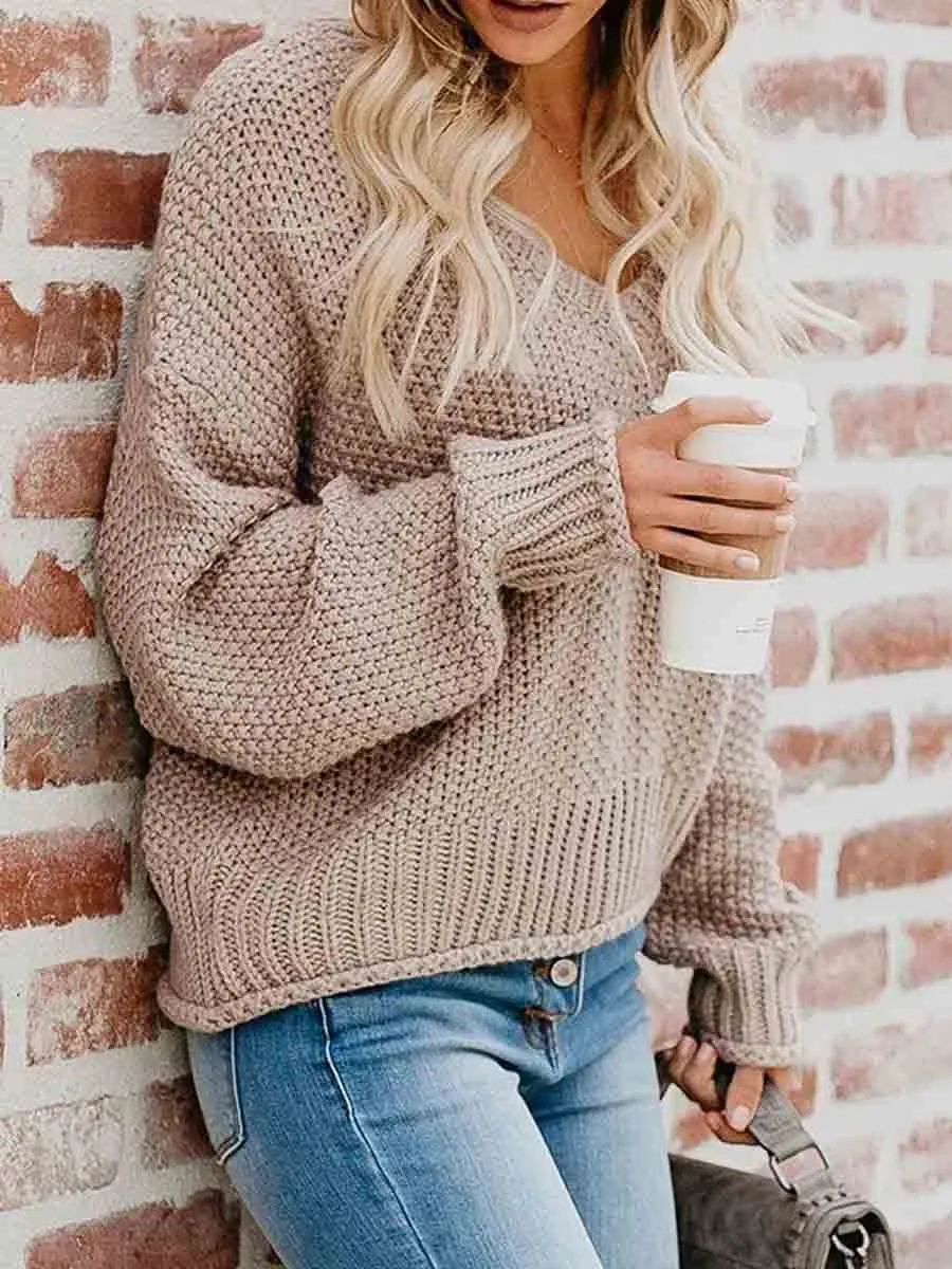 Stunncal Loose Knit V-neck Sweater