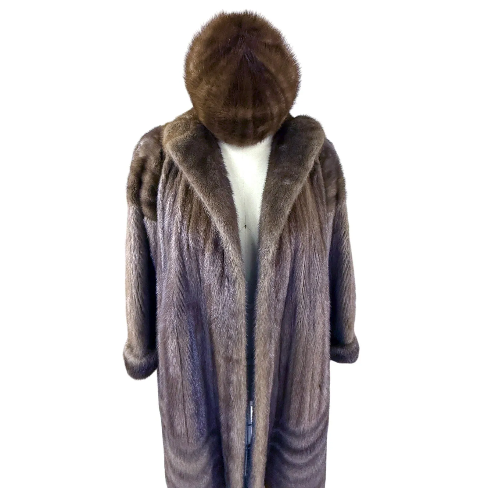 Stunning Alaskan Mink Fur Swing Coat  Hat Full Length L/XL David Green 90" Sweep