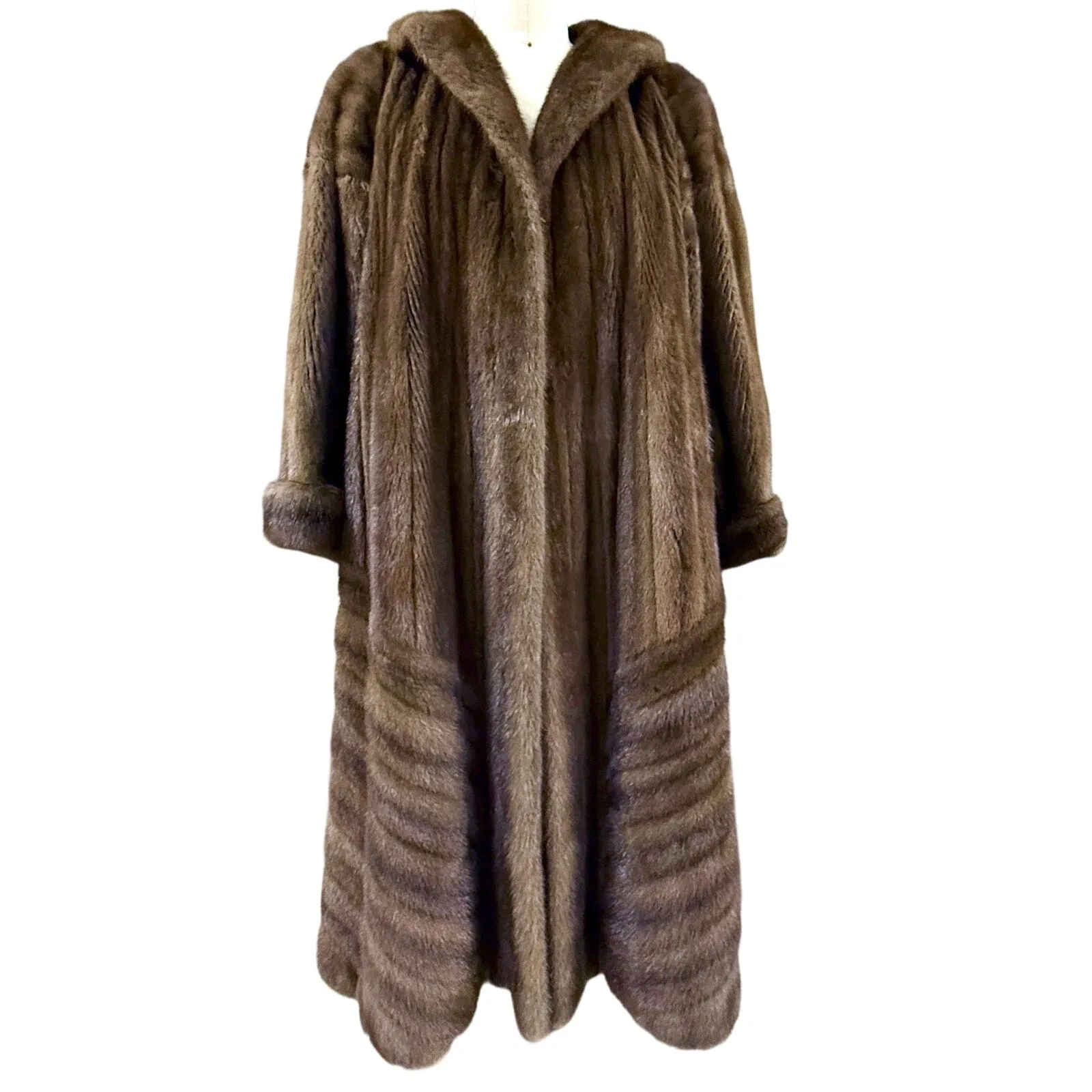 Stunning Alaskan Mink Fur Swing Coat  Hat Full Length L/XL David Green 90" Sweep