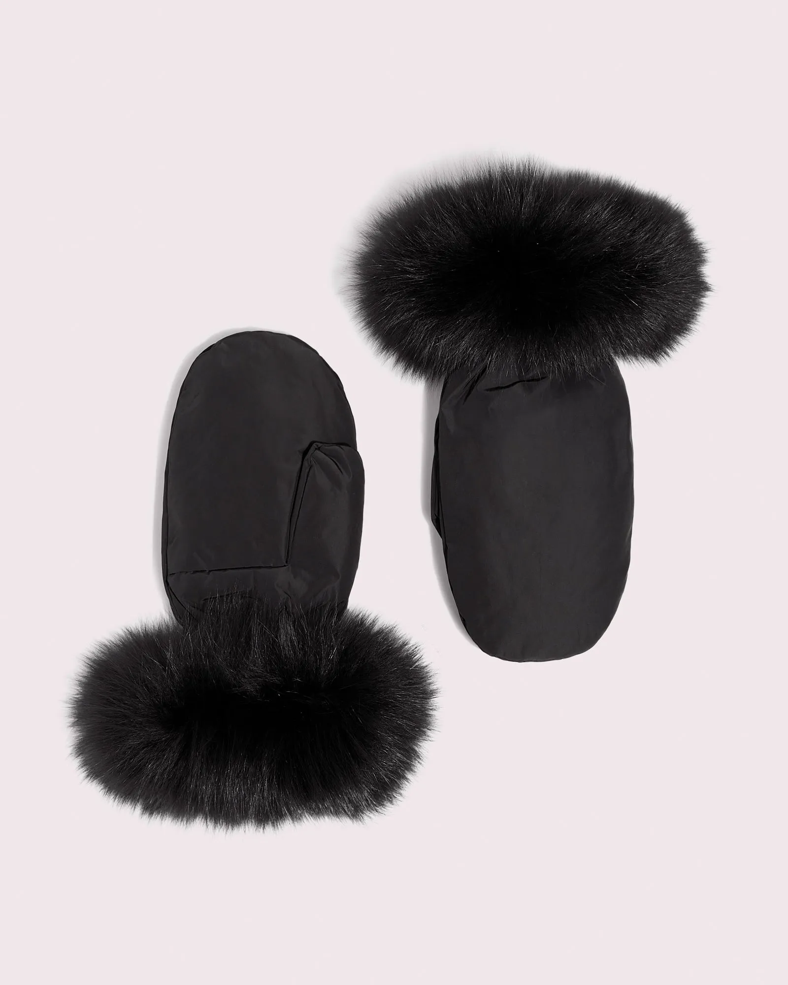 Technical fabric mittens with fox fur trim