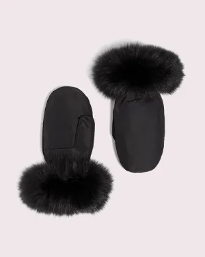 Technical fabric mittens with fox fur trim