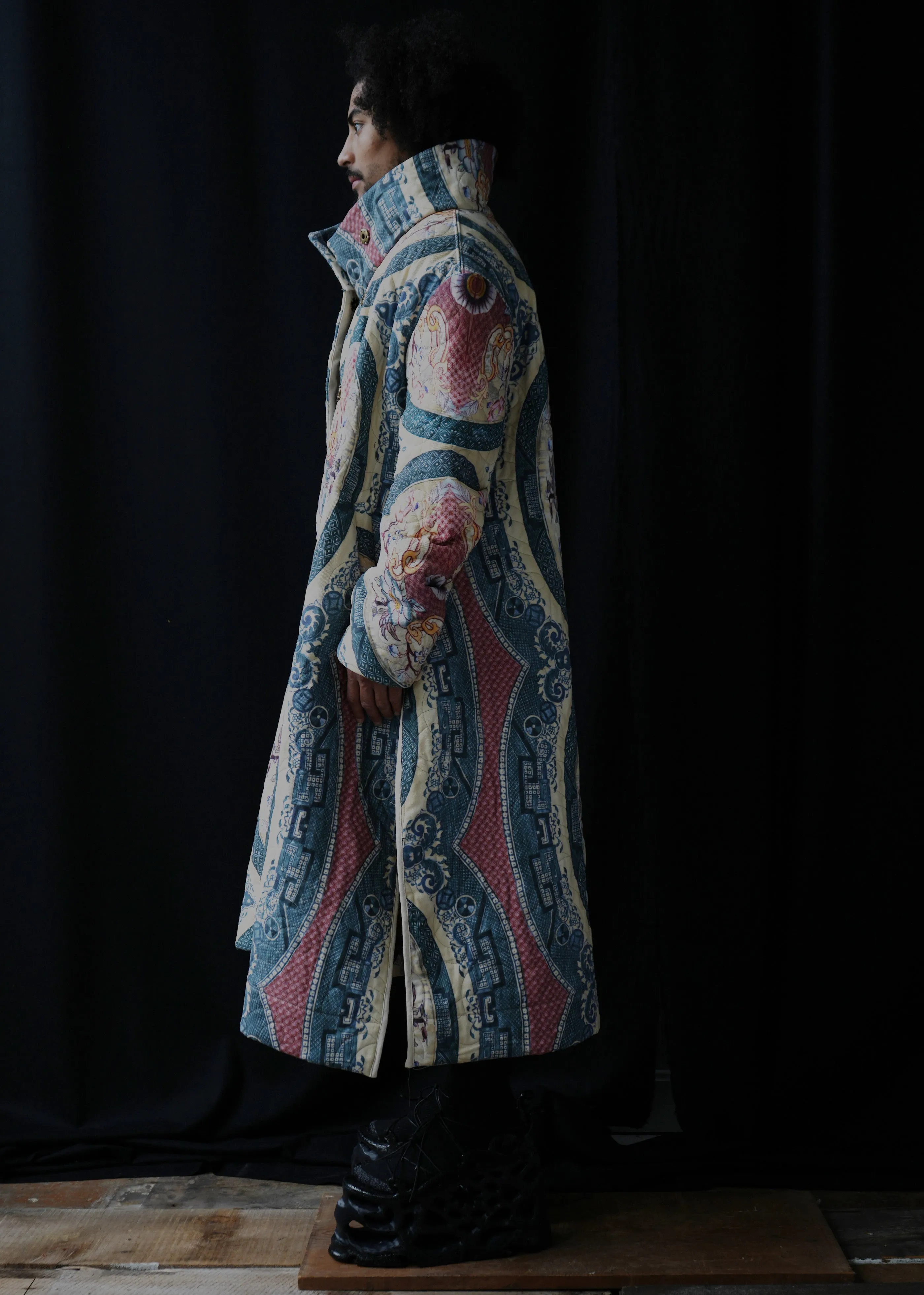 transferware quilted cotton twill coat