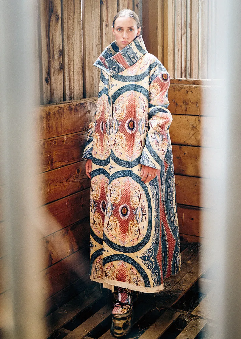 transferware quilted cotton twill coat