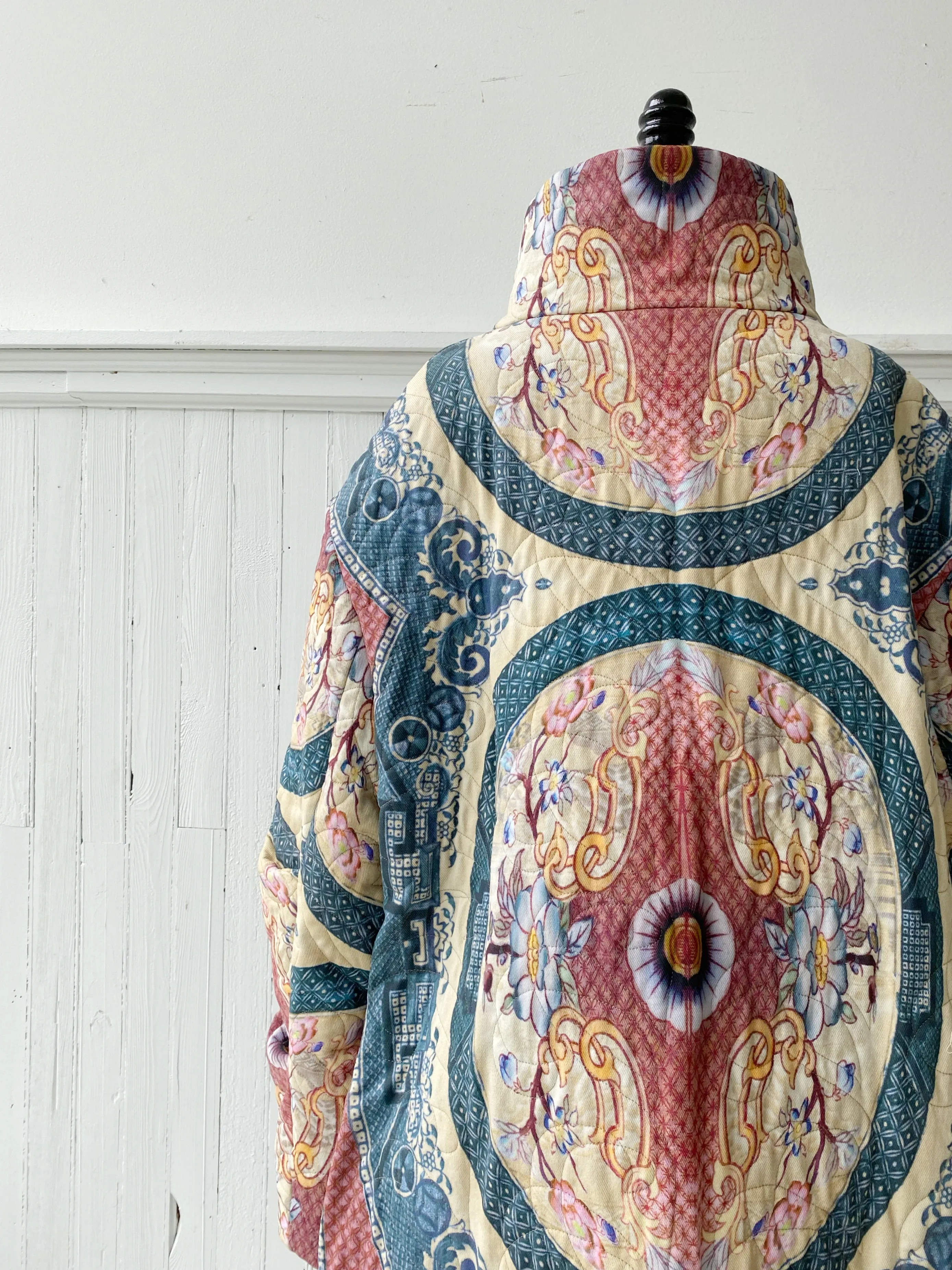 transferware quilted cotton twill coat