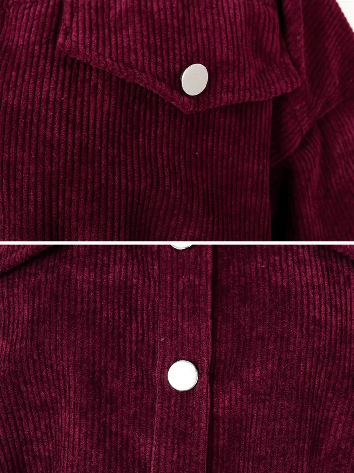 Trendy Lapel Collar Chest Pocket Button Up Corduroy Cropped Jacket Coat