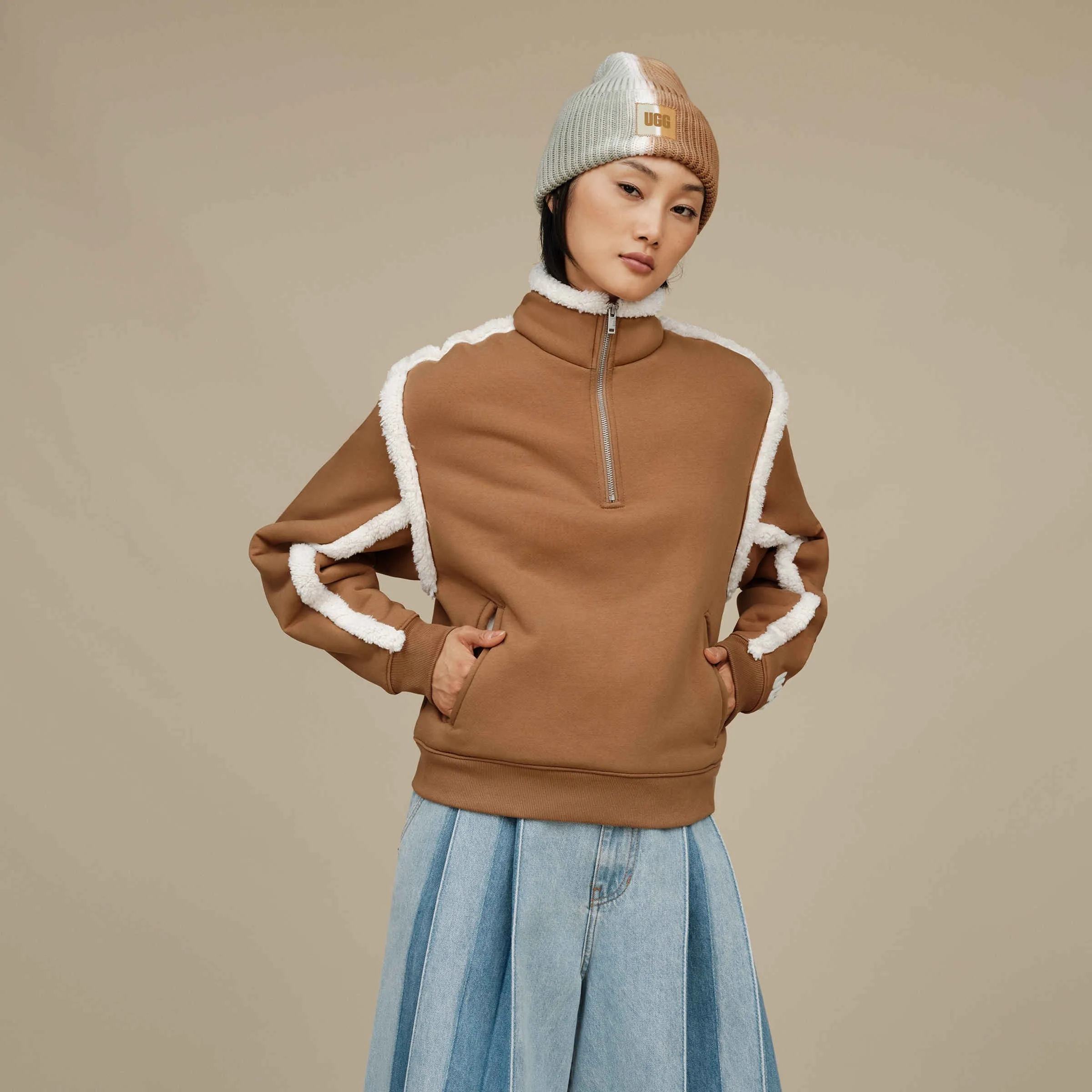 UGG Lydi Bonded Fleece Half Zip in Chestnut