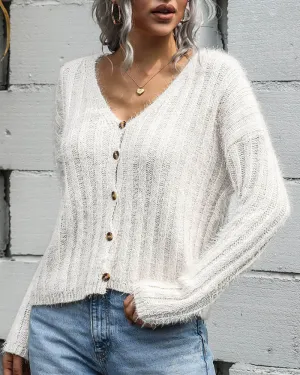 V-neck Single-breasted Knit Sweaters Cardigans