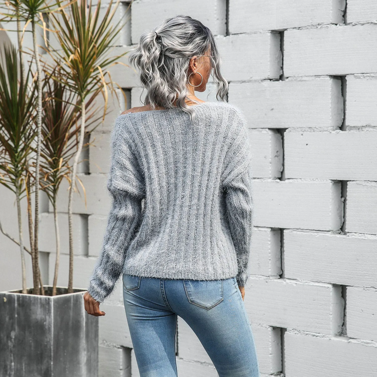 V-neck Single-breasted Knit Sweaters Cardigans