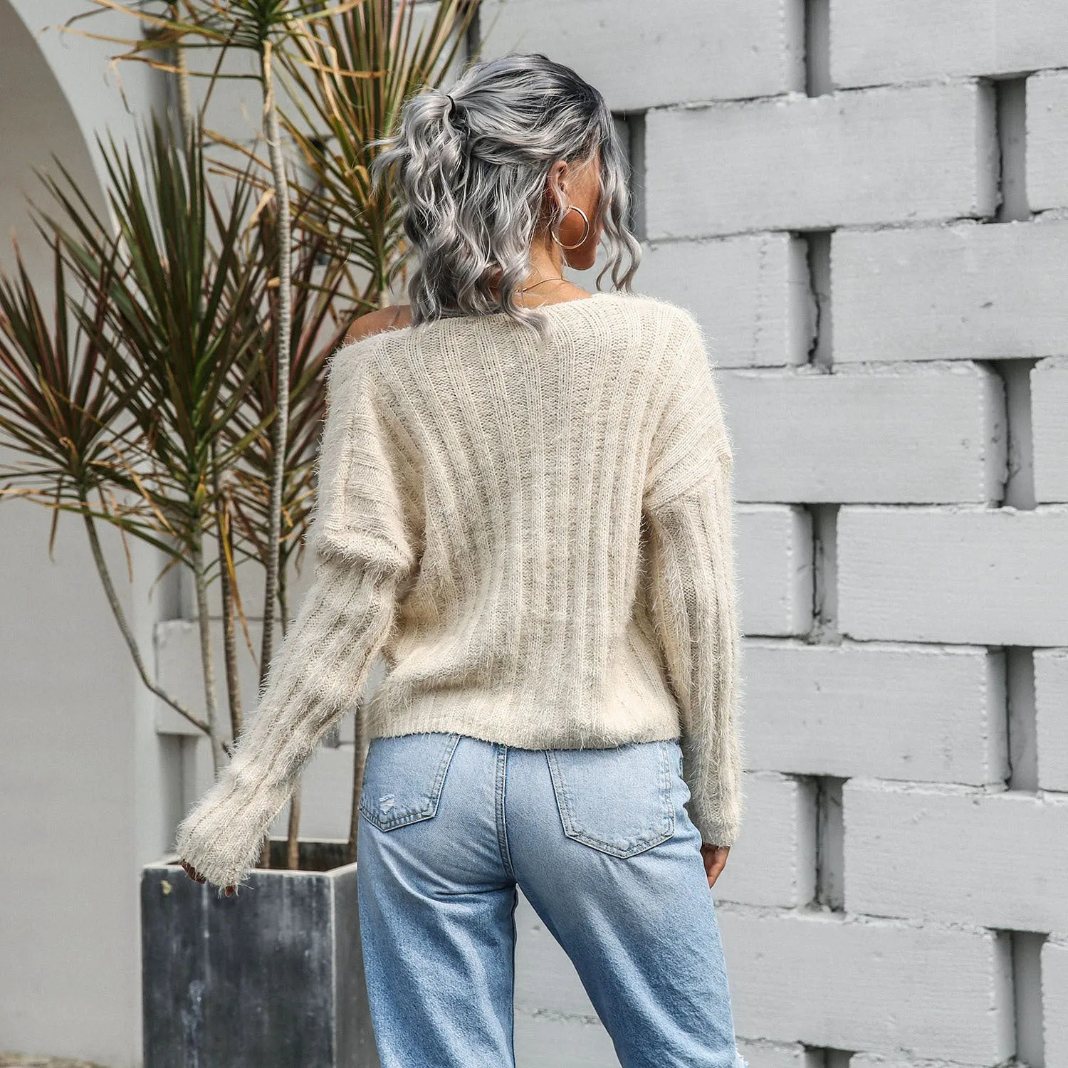 V-neck Single-breasted Knit Sweaters Cardigans