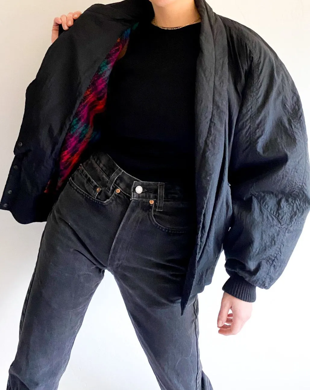 Vintage Laurel by Escada Embroidered Black Puffer Jacket