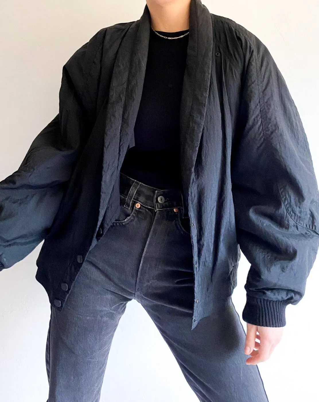 Vintage Laurel by Escada Embroidered Black Puffer Jacket