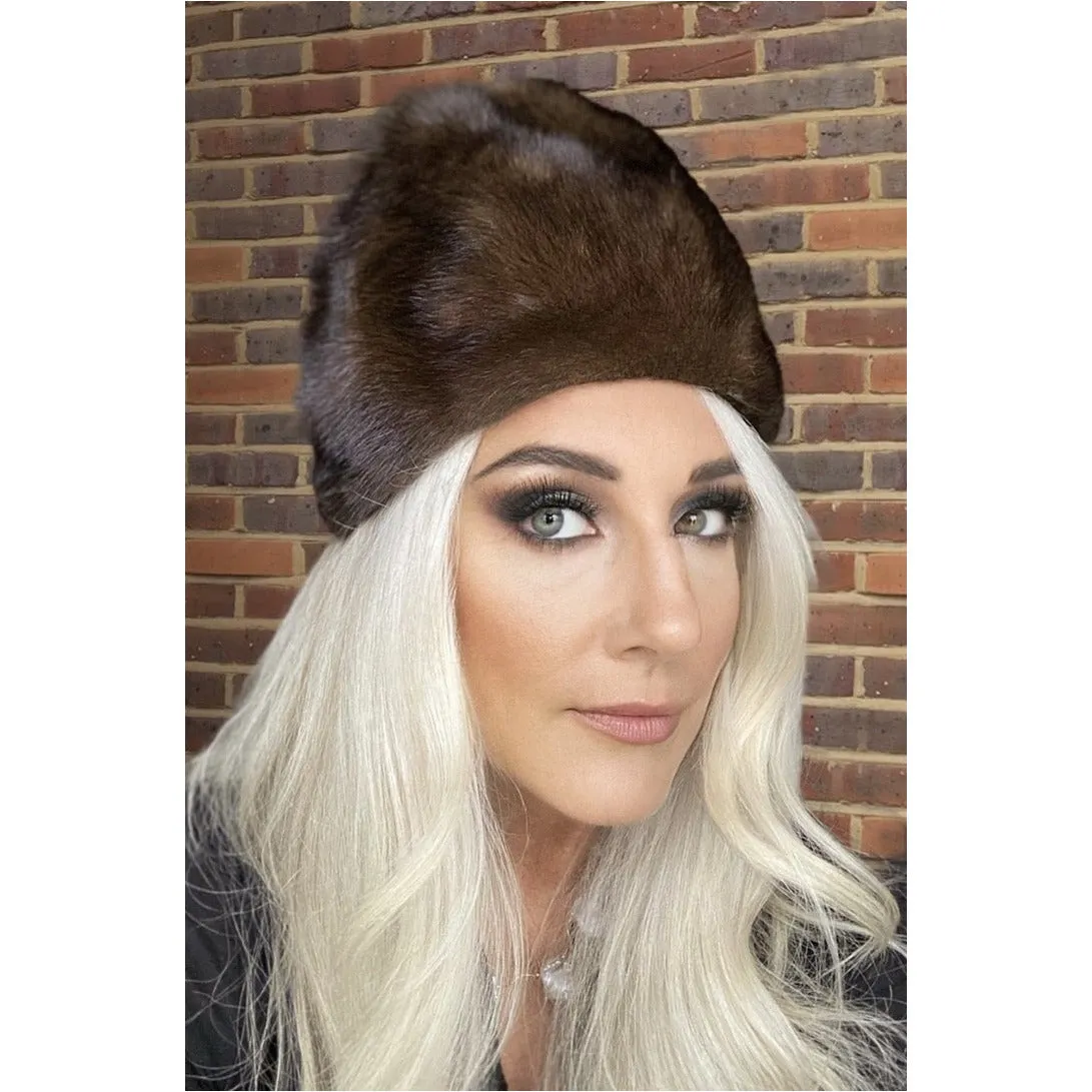 Vintage Mink Fur Hat Dark Brown Amrose New York 21 3/4" Cool Shape Near Mint 1960s