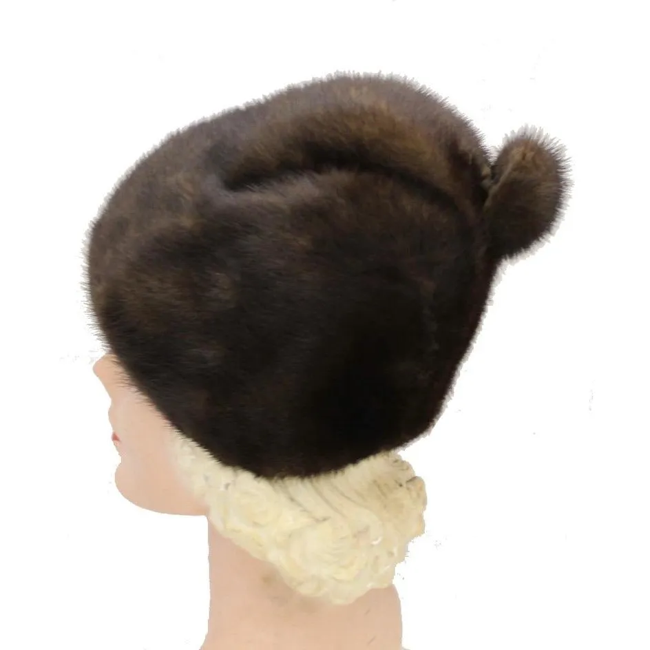 Vintage Mink Fur Hat Dark Brown Amrose New York 21 3/4" Cool Shape Near Mint 1960s