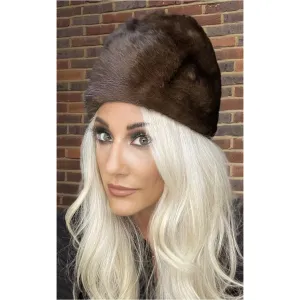 Vintage Mink Fur Hat Dark Brown Amrose New York 21 3/4" Cool Shape Near Mint 1960s