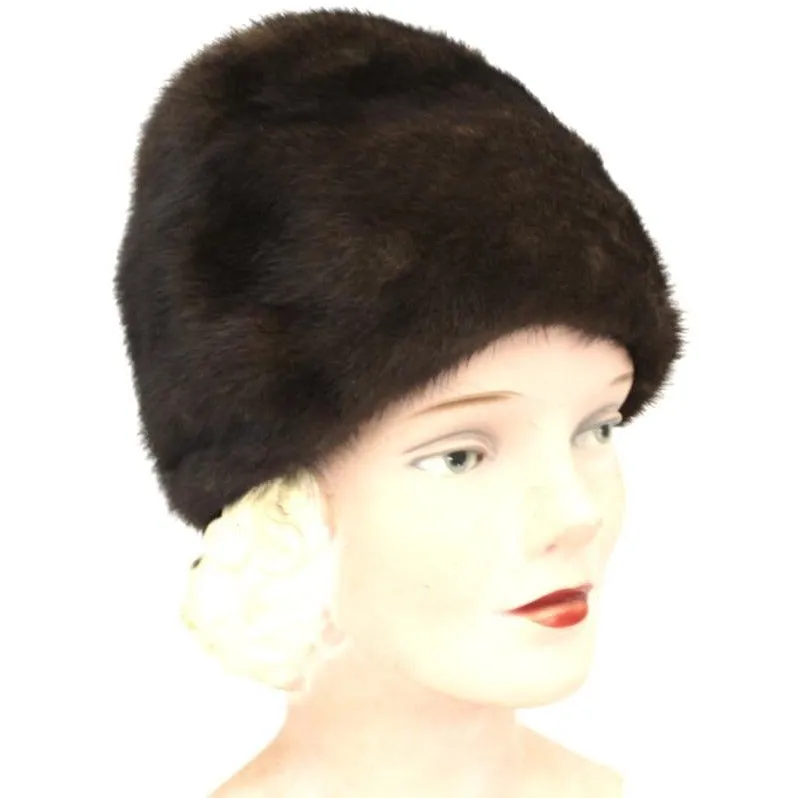 Vintage Mink Fur Hat Dark Brown Amrose New York 21 3/4" Cool Shape Near Mint 1960s