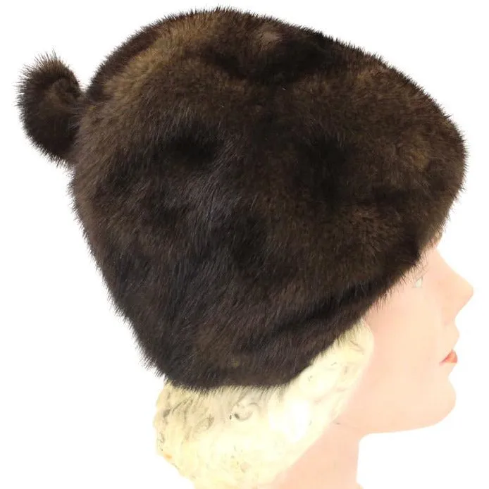 Vintage Mink Fur Hat Dark Brown Amrose New York 21 3/4" Cool Shape Near Mint 1960s