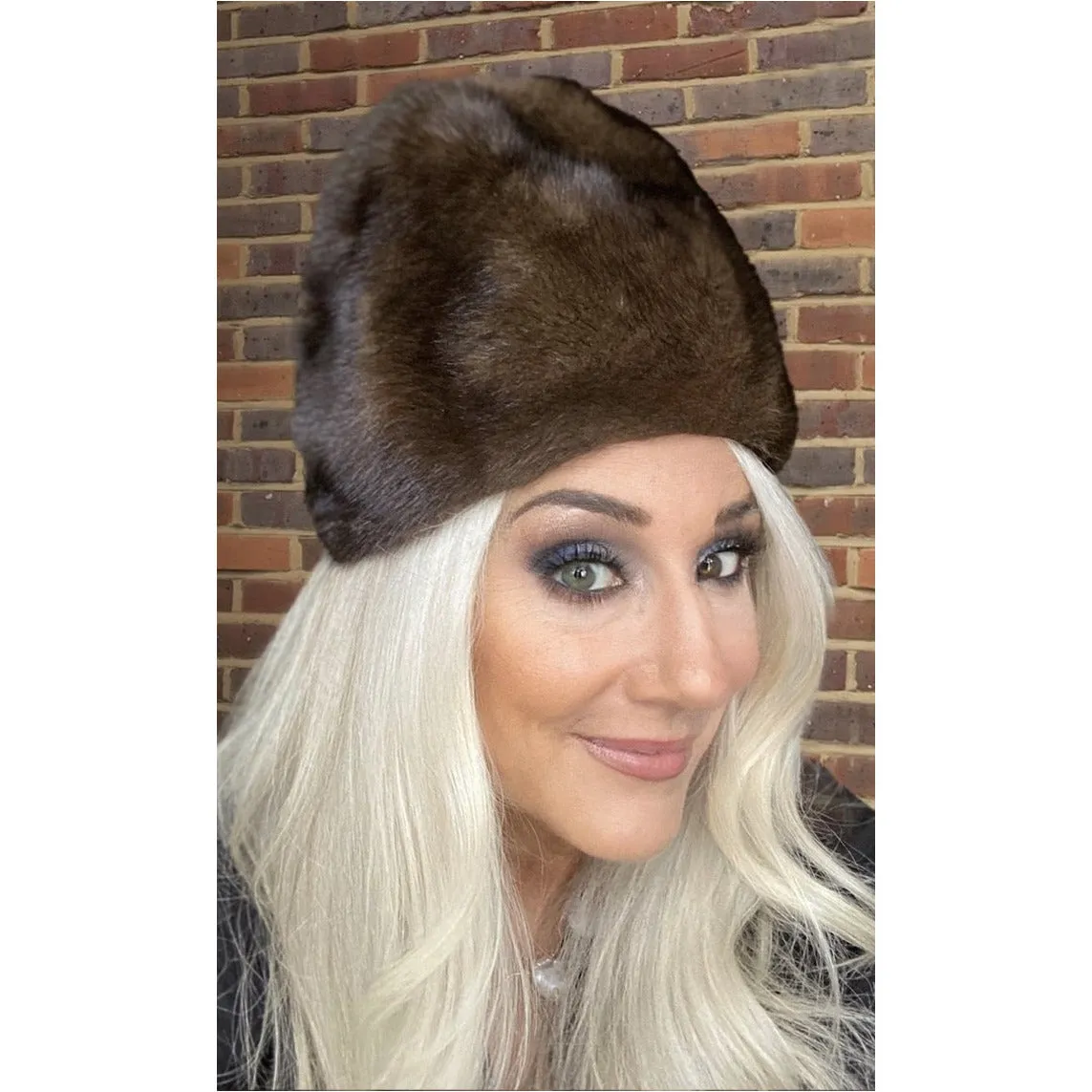 Vintage Mink Fur Hat Dark Brown Amrose New York 21 3/4" Cool Shape Near Mint 1960s