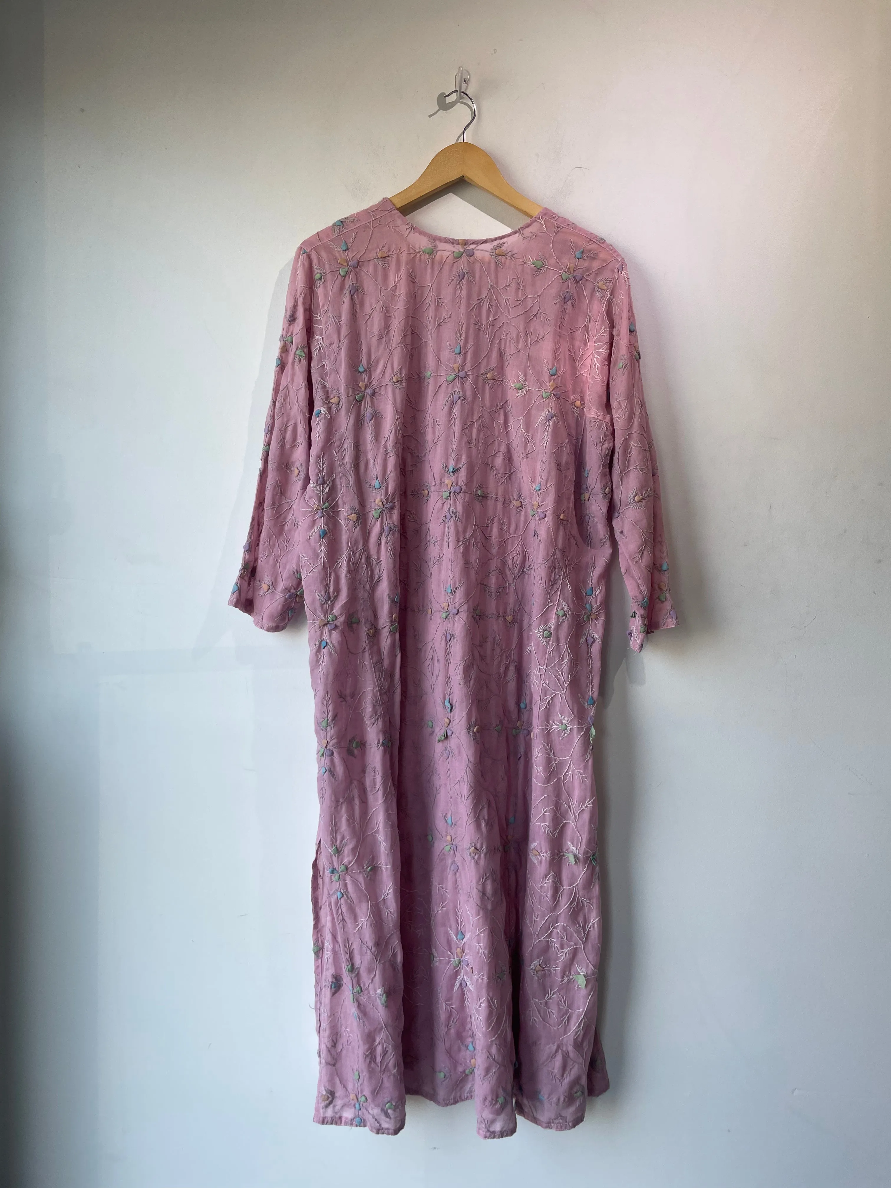 Vintage Pink Floral Embroidery Dress