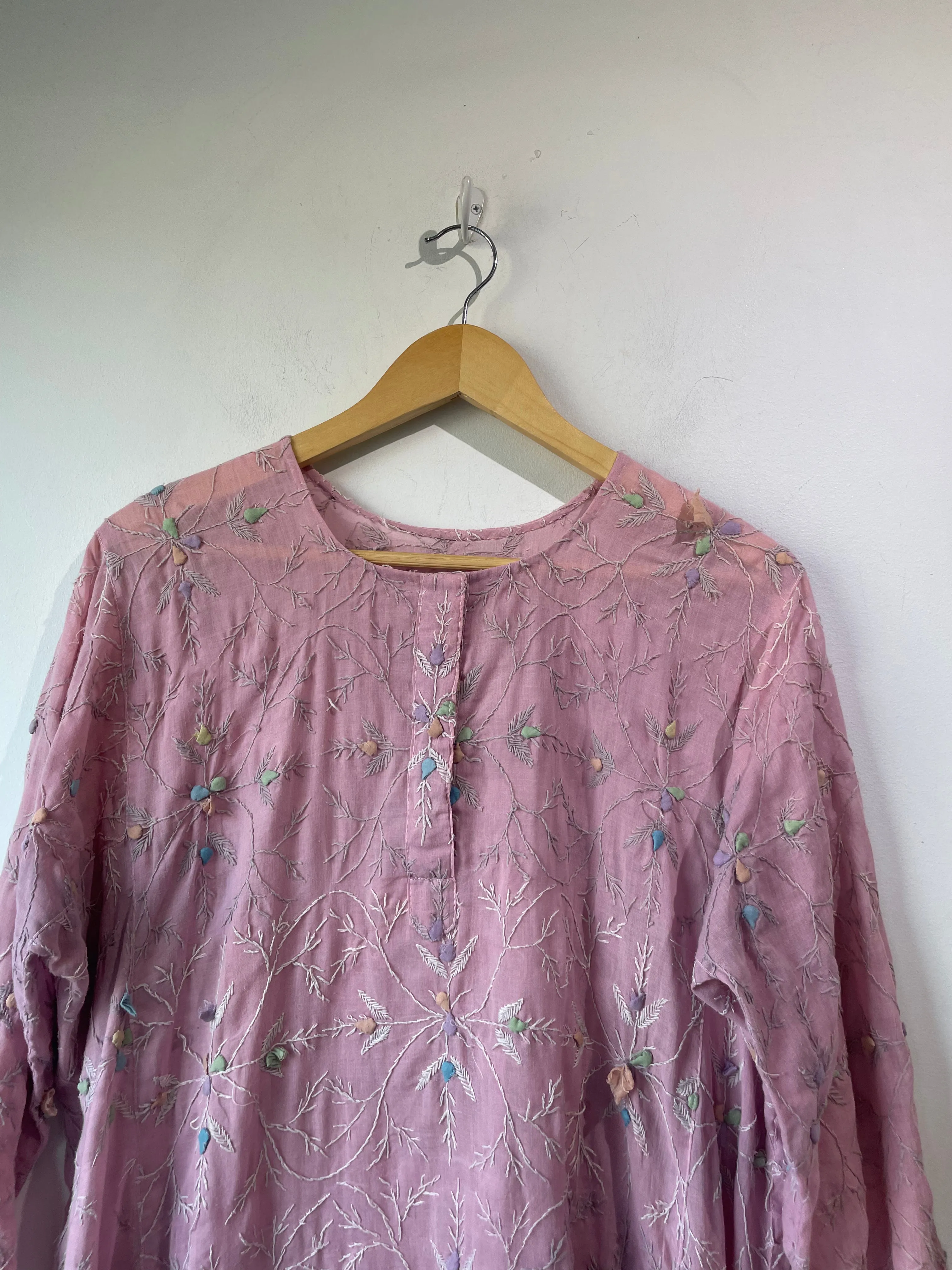 Vintage Pink Floral Embroidery Dress