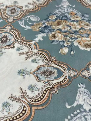 Vintage Shabby Chic Floral Cotton on Teal Color with Roses.