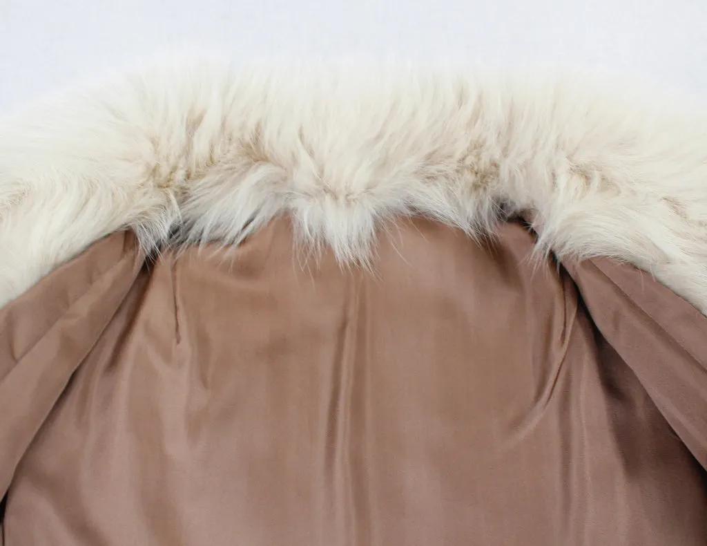 Vintage Tan Sheared Beaver Fur Jacket w/ Fox Fur Collar & Corduroy Cut -S / Petite