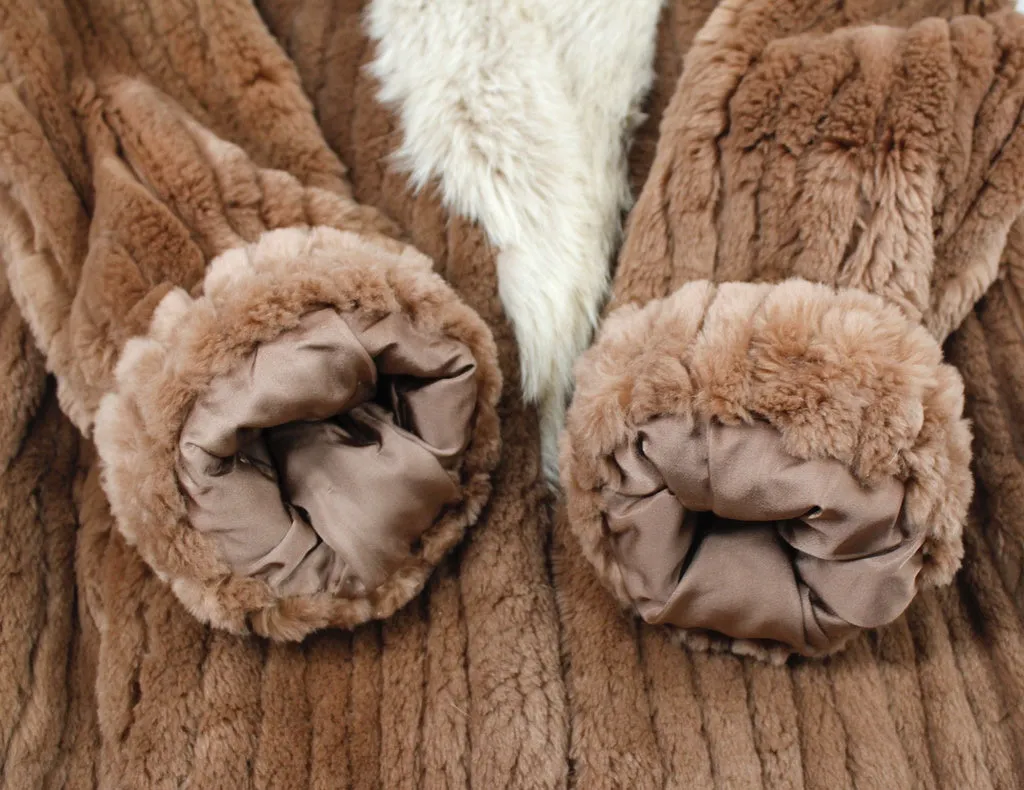 Vintage Tan Sheared Beaver Fur Jacket w/ Fox Fur Collar & Corduroy Cut -S / Petite