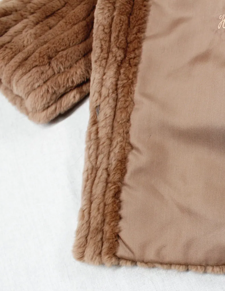 Vintage Tan Sheared Beaver Fur Jacket w/ Fox Fur Collar & Corduroy Cut -S / Petite