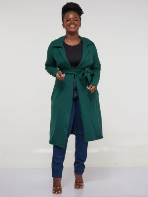 Vivo Hema Long Sleeve Trench Collar A-line Coat - Dark Green