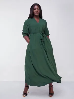 Vivo Jema V-Neck Maxi Dress - Olive Green