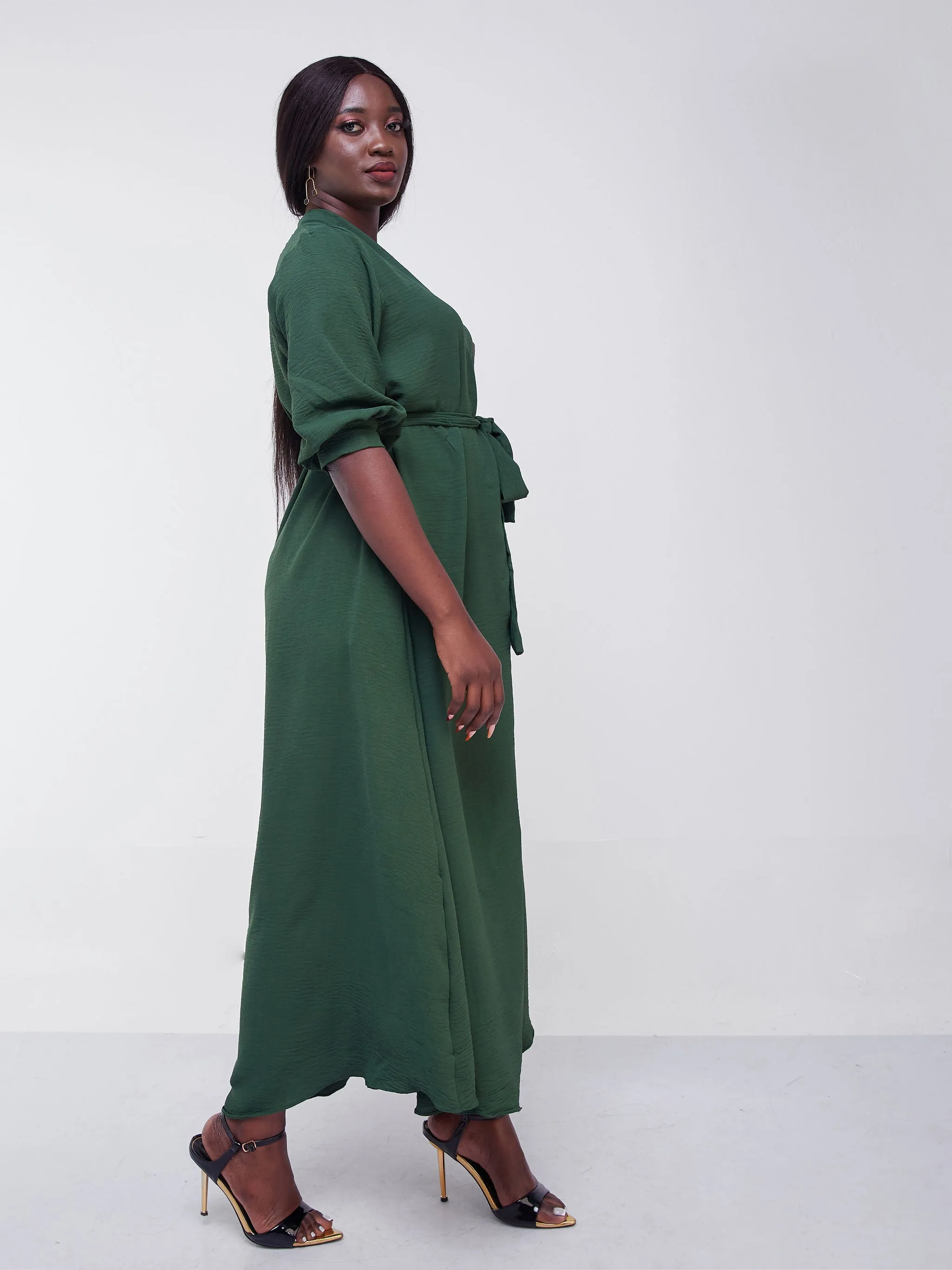 Vivo Jema V-Neck Maxi Dress - Olive Green