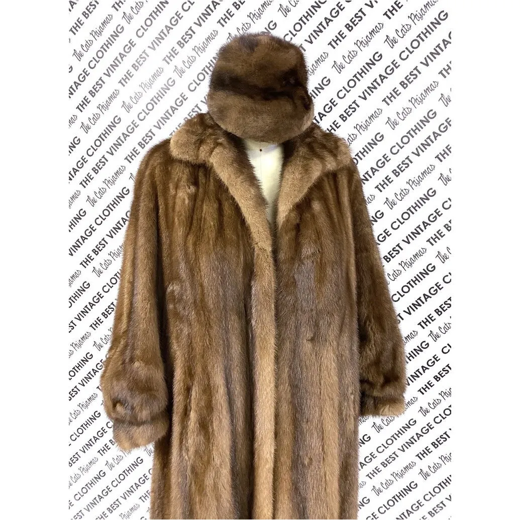 VTG Pierre Cardon Saga Mink  Fur Coat   Matching Hat Womens M/L/XL Gorgeous Mid Calf 1950s