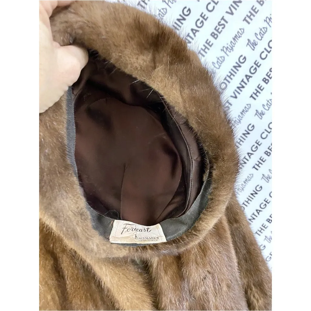 VTG Pierre Cardon Saga Mink  Fur Coat   Matching Hat Womens M/L/XL Gorgeous Mid Calf 1950s