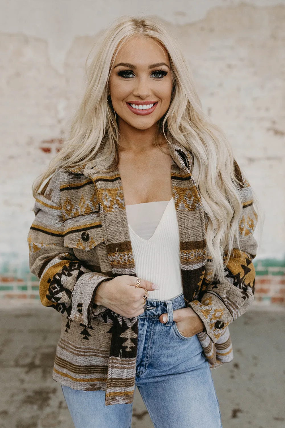 Western Aztec Print Jacket Shacket